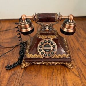 Vintage Telephone Landline Brown Antique Gold /Copper Push Button Vtg
